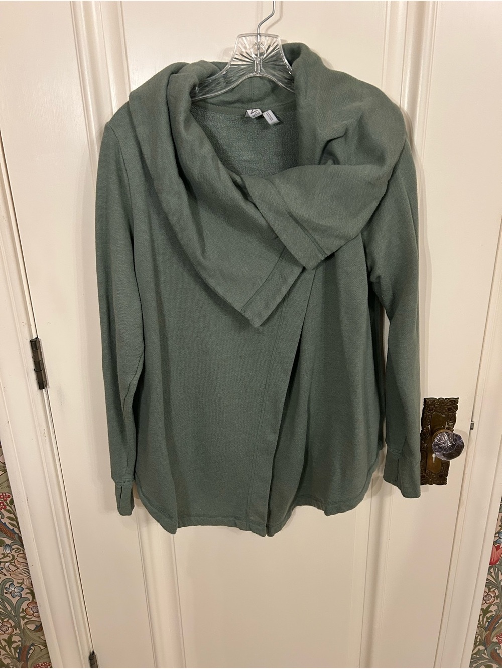 Zella Sage Green Cowl Neck Open Front Wrap Sweatshirt